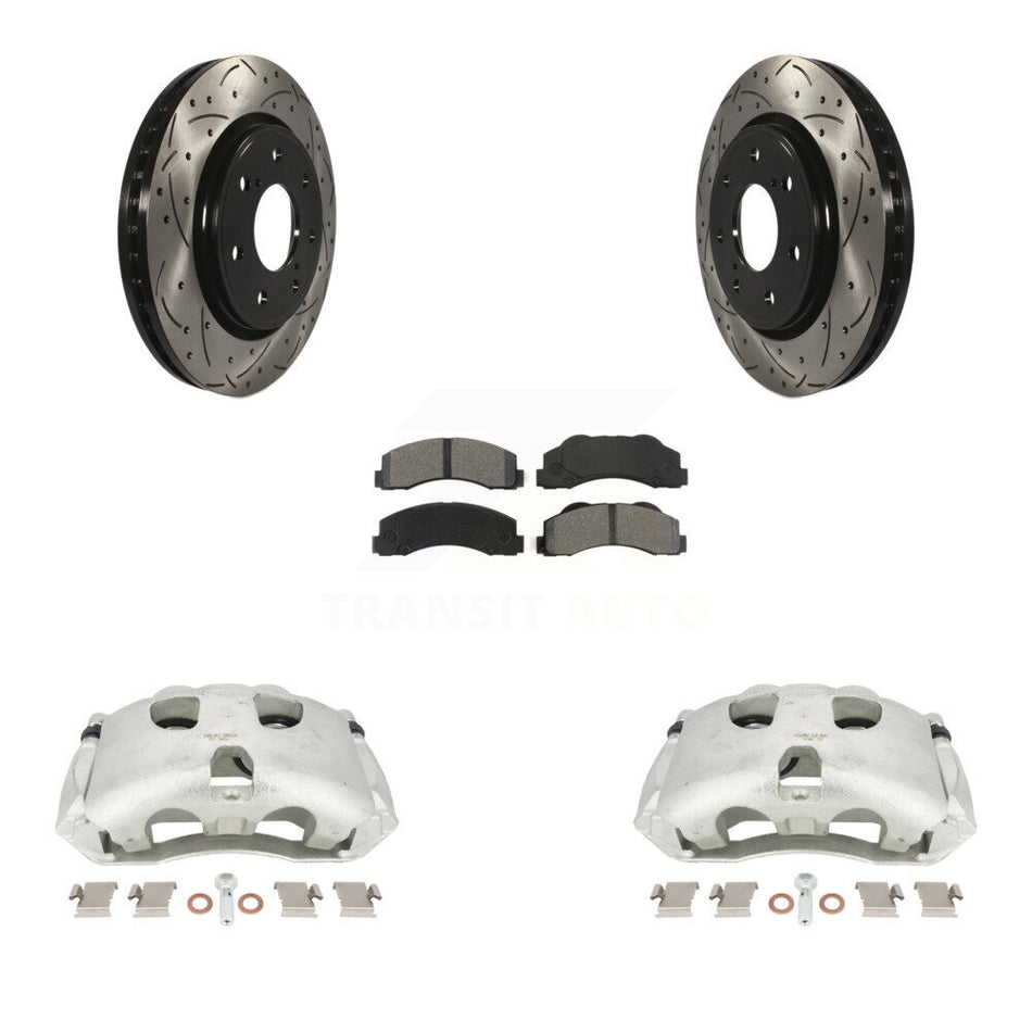 Front Disc Brake Coated Caliper Drilled Slotted Rotors And Semi-Metallic Pads Kit For 2010-2011 Ford F-150 With 7 Lug Wheels KCD-100101S by Transit Auto