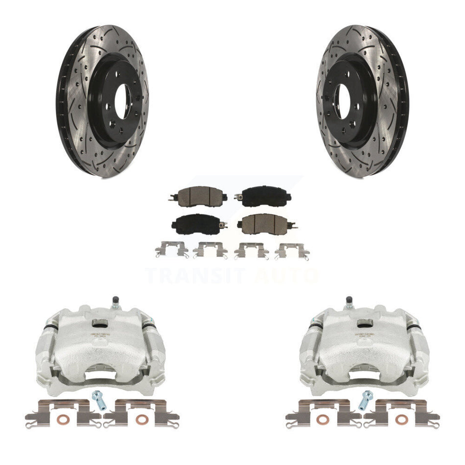 Front Disc Brake Coated Caliper Drilled Slotted Rotors And Ceramic Pads Kit For Nissan LEAF KCD-100102C