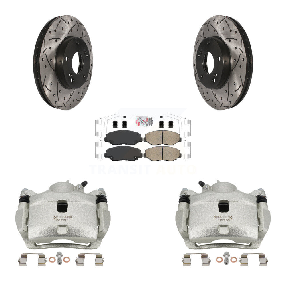 Front Brake Coat Caliper Drill Slot Rotor Ceramic Pad Kit For Honda Accord Fit Acura ILX KCD-100102N