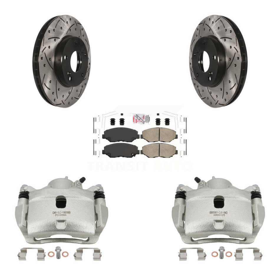 Front Brake Coat Caliper Drill Slot Rotor Ceramic Pad Kit For Honda Accord Fit Acura ILX KCD-100102N