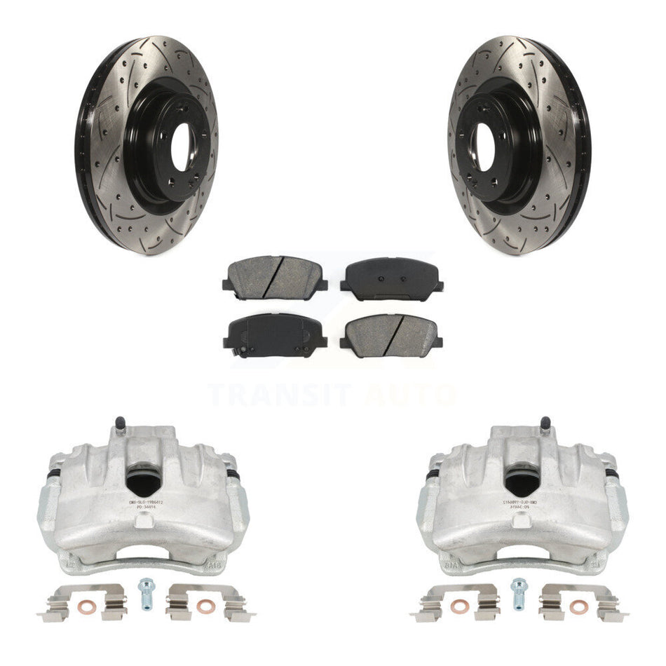 Front Disc Brake Coated Caliper Drilled Slotted Rotors And Semi-Metallic Pads Kit For Hyundai Genesis Coupe With Single Piston Calipers KCD-100102S