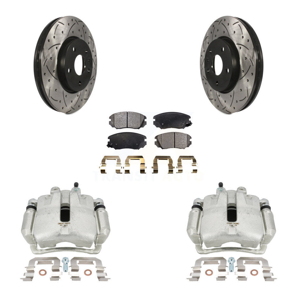 Front Disc Brake Coated Caliper Drilled Slotted Rotors And Ceramic Pads Kit For Chevrolet Equinox GMC Terrain Malibu Impala Buick LaCrosse Regal Allure KCD-100102T