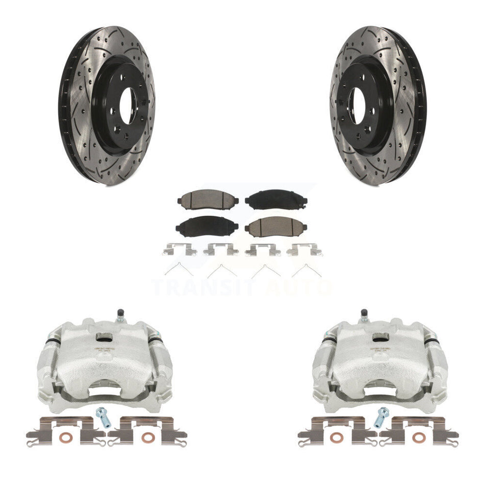 Front Disc Brake Coated Caliper Drilled Slotted Rotors And Ceramic Pads Kit For 2015 Nissan LEAF Vehicles Manufactured In Japan KCD-100103C