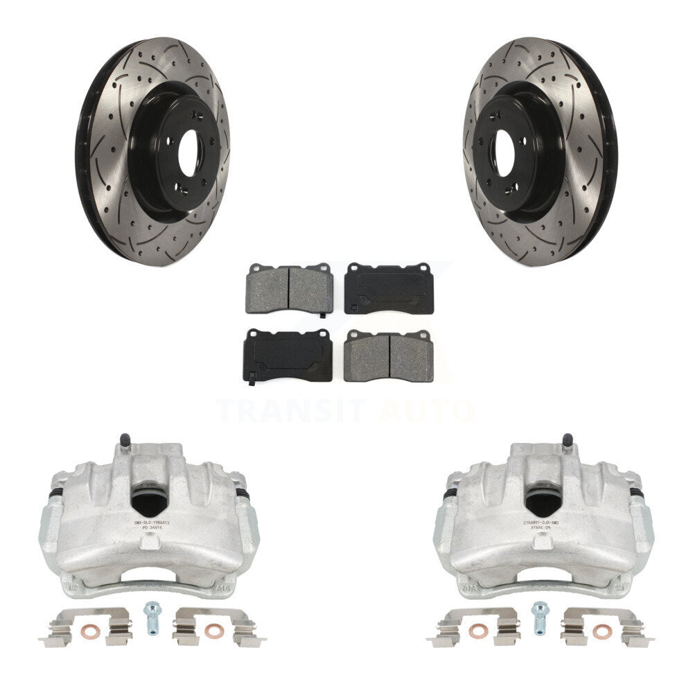 Front Disc Brake Coated Caliper Drilled Slotted Rotors And Semi-Metallic Pads Kit For Hyundai Genesis Coupe With Single Piston Calipers KCD-100103S by Transit Auto