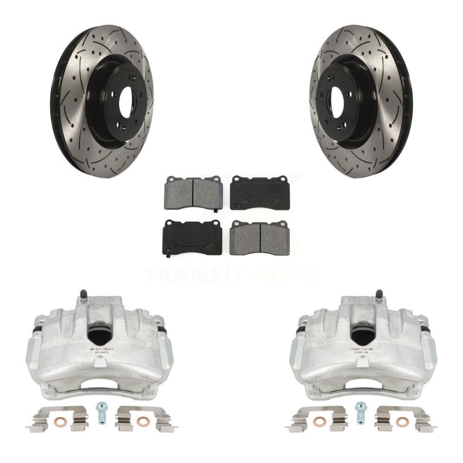 Front Disc Brake Coated Caliper Drilled Slotted Rotors And Semi-Metallic Pads Kit For Hyundai Genesis Coupe With Single Piston Calipers KCD-100103S