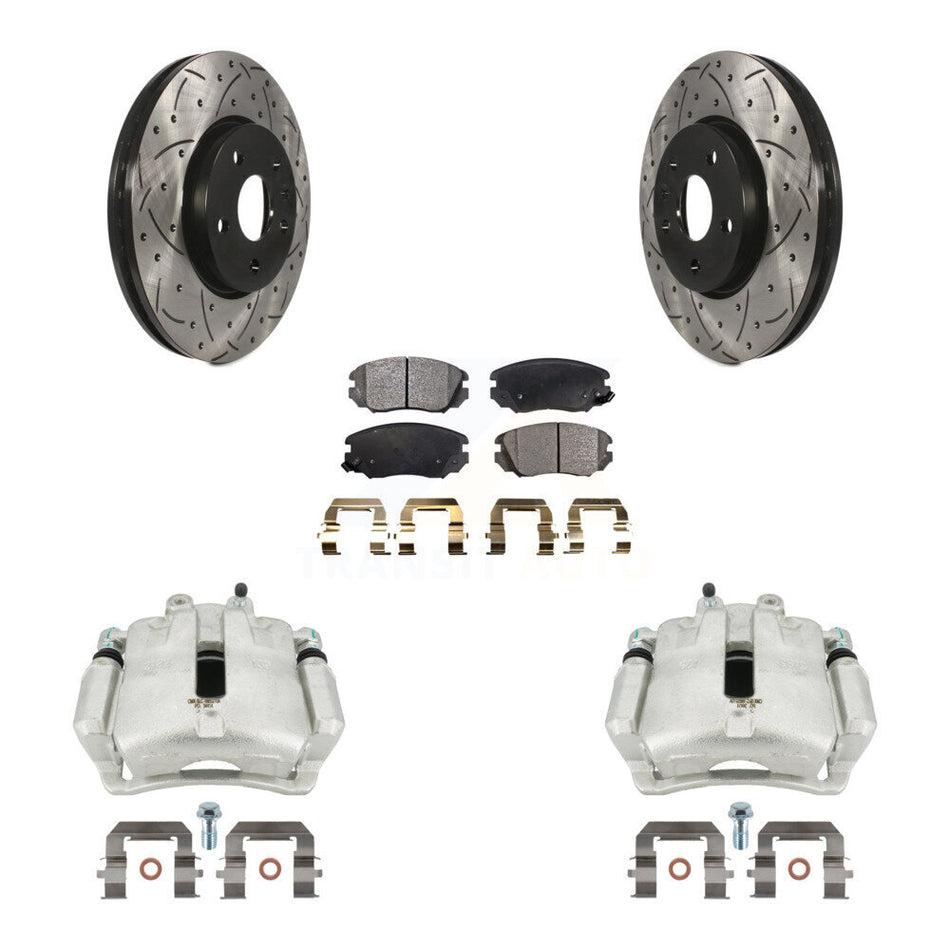 Front Disc Brake Coated Caliper Drilled Slotted Rotors And Ceramic Pads Kit For Buick LaCrosse Chevrolet Malibu Limited Regal KCD-100103T