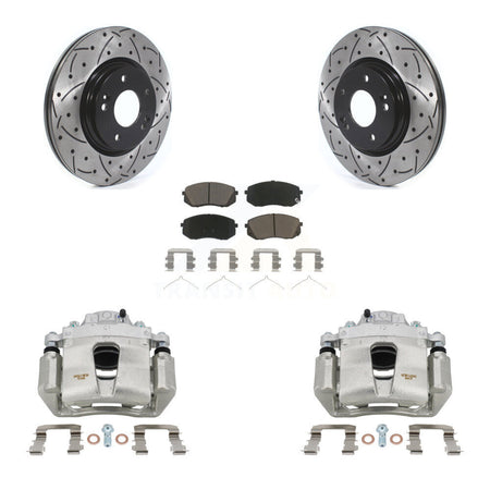 Front Brake Caliper Drill Slot Rotors Ceramic Pad Kit For Hyundai Sonata Kia Kona Optima KCD-100104C