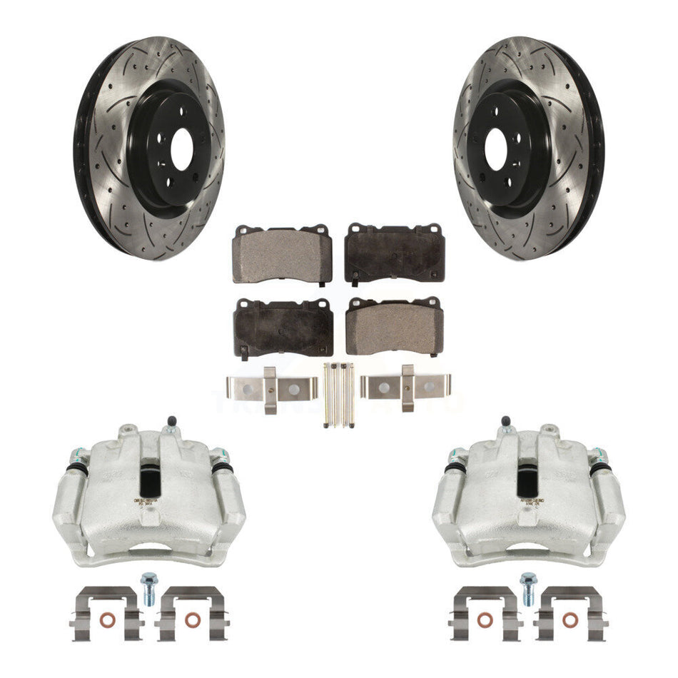 Front Disc Brake Coated Caliper Drilled Slotted Rotors And Semi-Metallic Pads Kit For 2012-2013 Buick Regal 2.4L With Brembo Calipers KCD-100104P