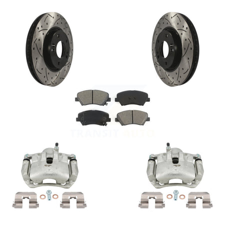 Front Disc Brake Coated Caliper Drill Slotted Rotors Semi-Metallic Pad Kit For Kia Forte KCD-100104S