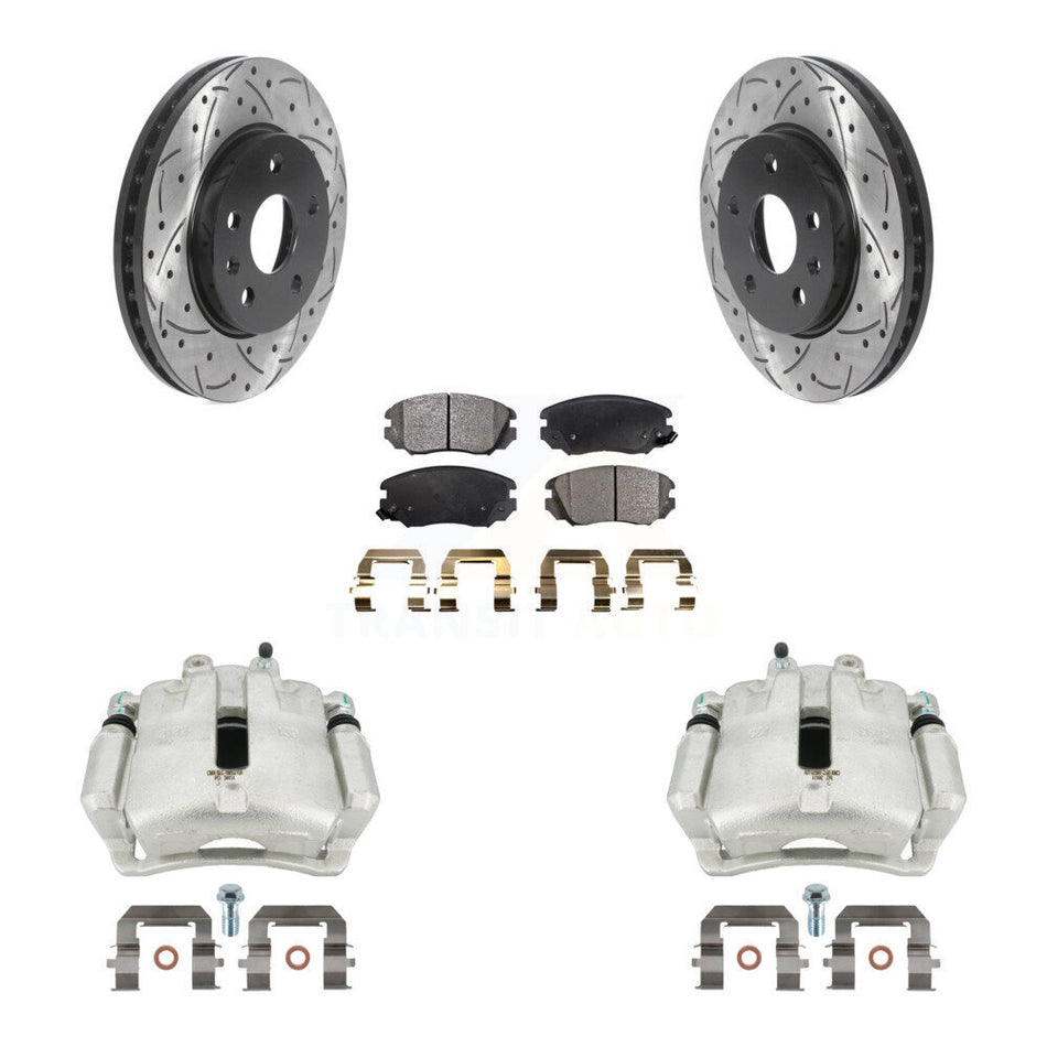 Front Disc Brake Coated Caliper Drilled Slotted Rotors And Ceramic Pads Kit For Chevrolet Malibu Buick LaCrosse Limited Regal KCD-100104T