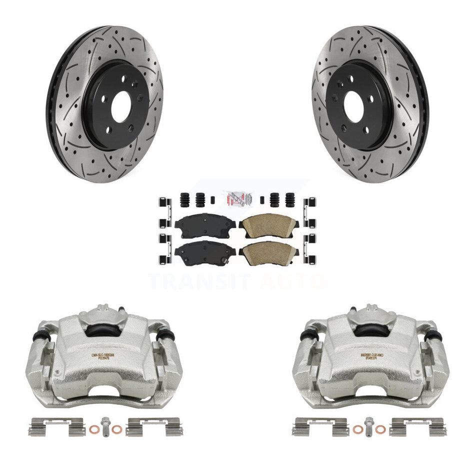 Front Disc Brake Coated Caliper Drilled Slotted Rotors And Ceramic Pads Kit For 2013-2014 Chevrolet Sonic RS KCD-100105N
