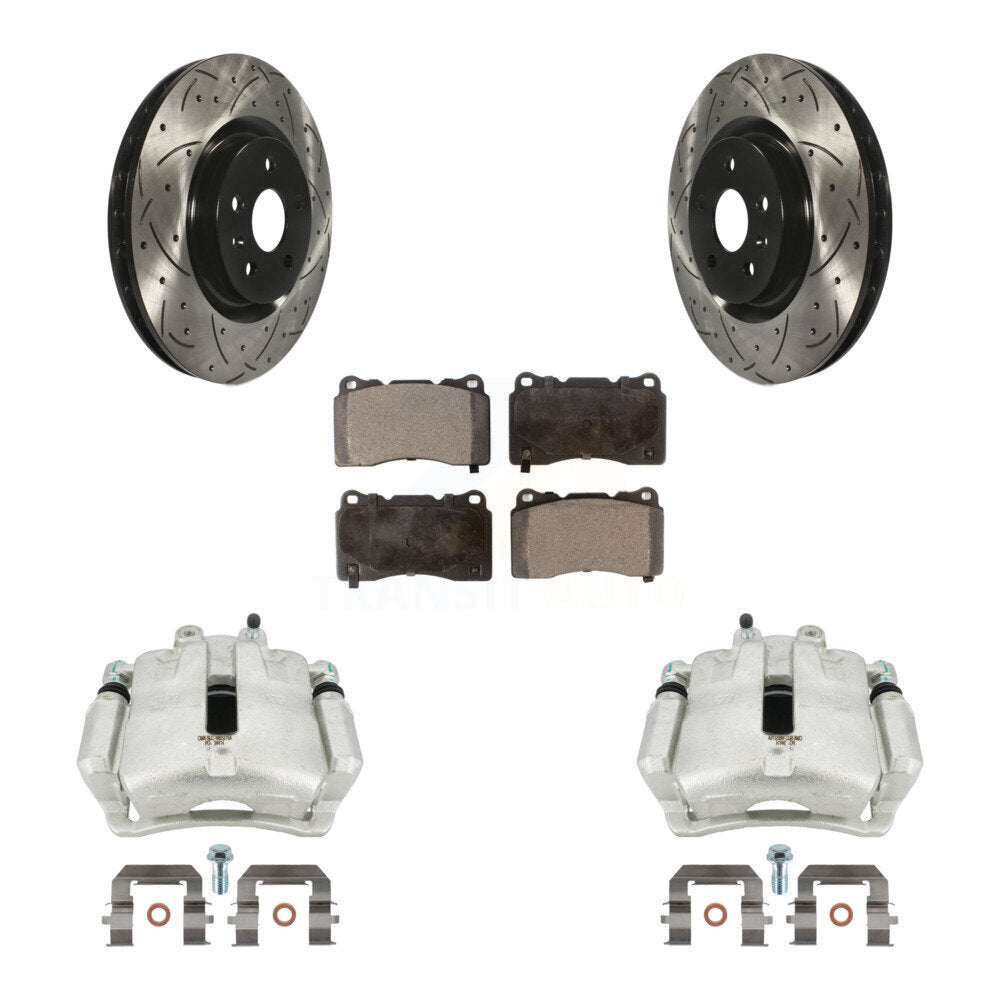 Front Disc Brake Coated Caliper Drilled Slotted Rotors And Ceramic Pads Kit For 2012-2013 Buick Regal 2.4L With Brembo Calipers KCD-100105T by Transit Auto