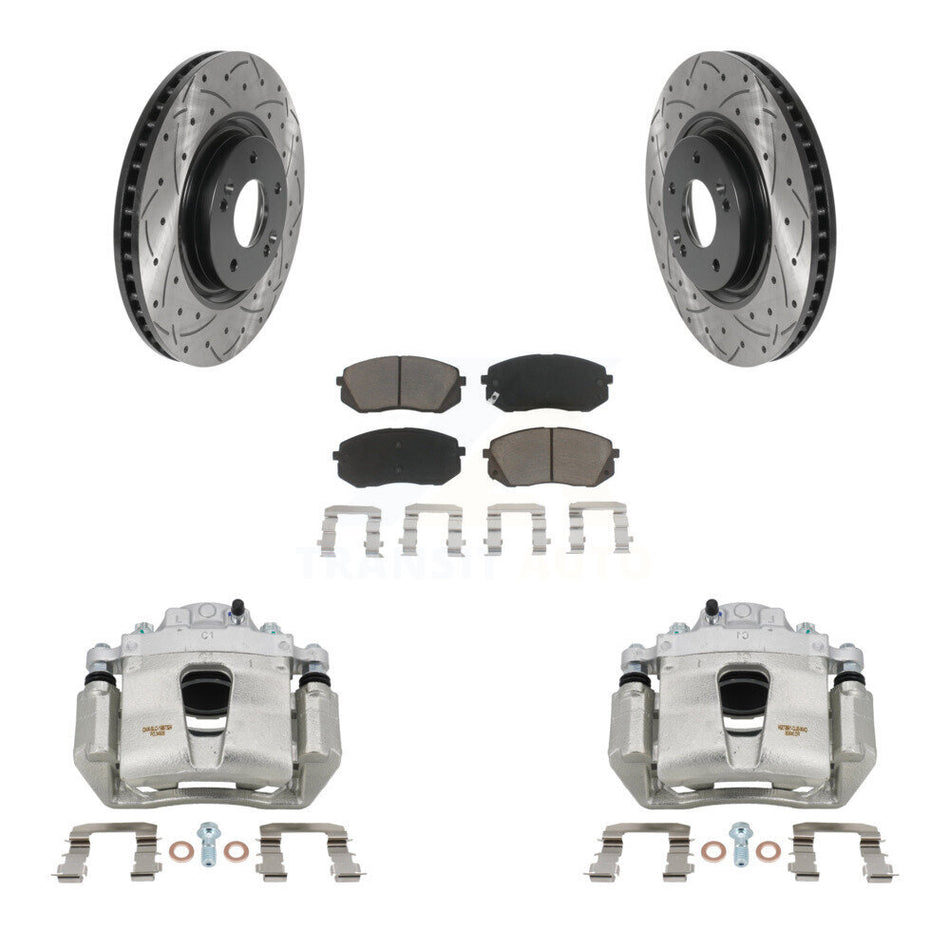 Front Disc Brake Coated Caliper Drilled Slotted Rotor Ceramic Pad Kit For Hyundai Sonata KCD-100106C