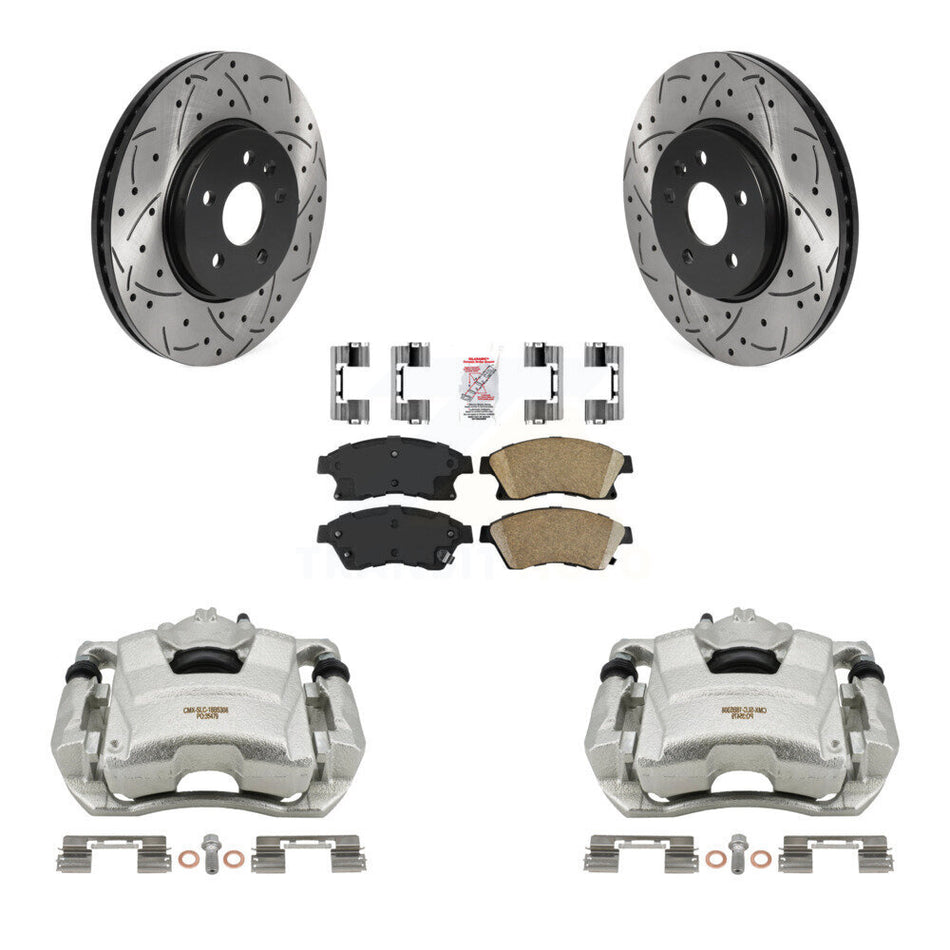 Front Disc Brake Coated Caliper Drilled Slotted Rotors And Ceramic Pads Kit For 2013-2014 Chevrolet Sonic RS KCD-100106N