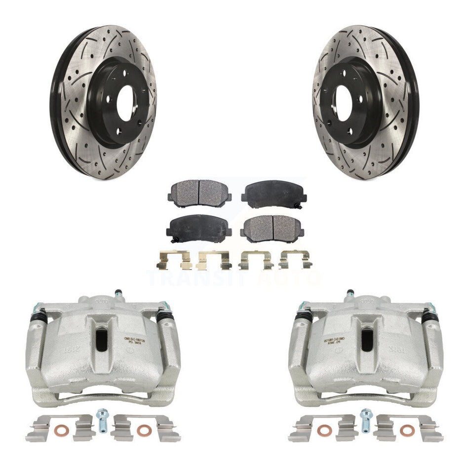 Front Disc Brake Coated Caliper Drilled Slotted Rotors And Semi-Metallic Pads Kit For 2013-2015 Mazda CX-5 KCD-100106P