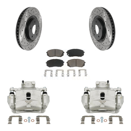 Front Disc Brake Coated Caliper Drilled Slotted Rotor Ceramic Pad Kit For Hyundai Sonata KCD-100107C