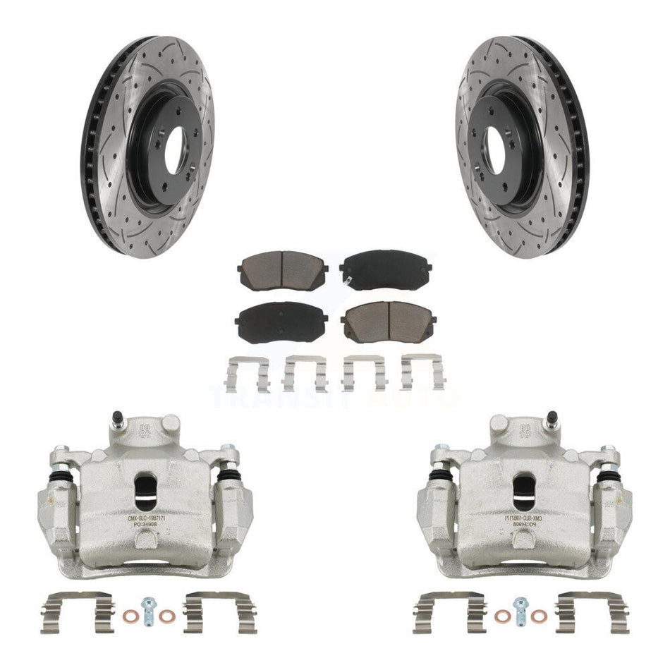 Front Disc Brake Coated Caliper Drilled Slotted Rotor Ceramic Pad Kit For Hyundai Sonata KCD-100107C