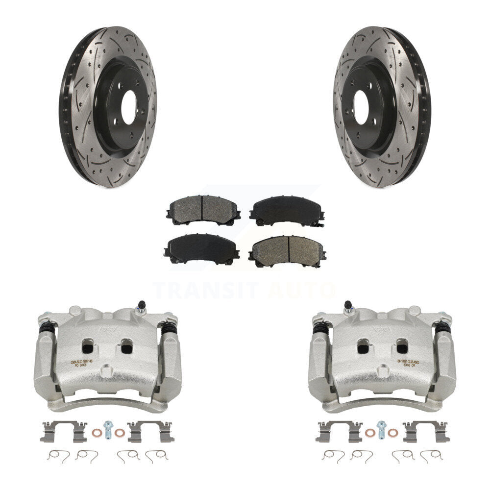 Front Disc Brake Coated Caliper Drill Slot Rotors Semi-Metallic Pad Kit For Nissan Rogue KCD-100107S