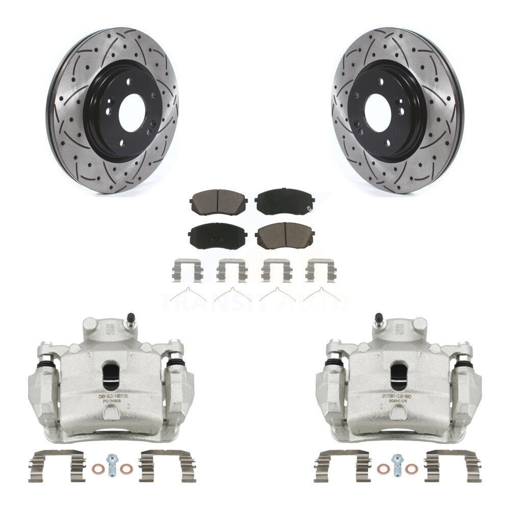Front Brake Coat Caliper Drill Slot Rotors Ceramic Pad Kit For Hyundai Sonata Kia Optima KCD-100108C