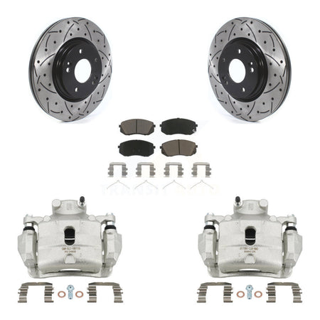 Front Brake Coat Caliper Drill Slot Rotors Ceramic Pad Kit For Hyundai Sonata Kia Optima KCD-100108C
