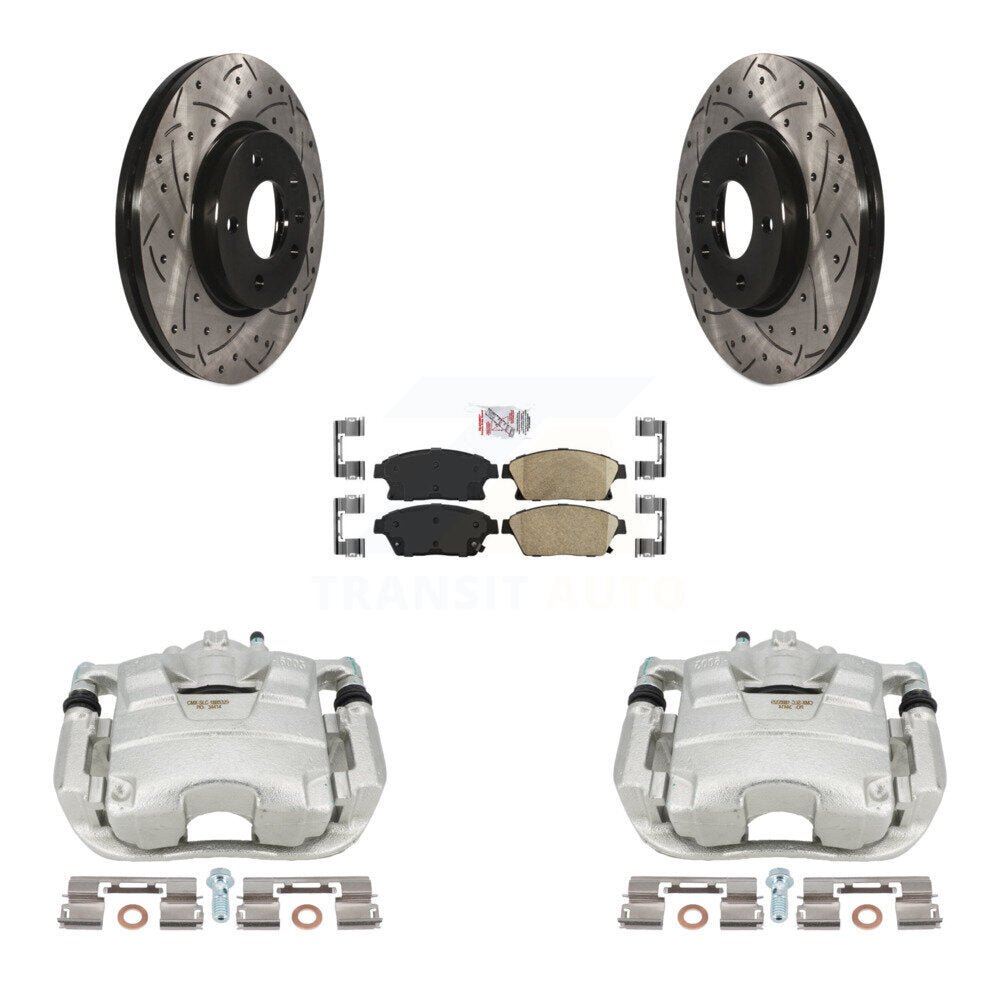 Front Disc Brake Coated Caliper Drilled Slotted Rotors And Ceramic Pads Kit For Chevrolet Cruze Buick Verano Volt Orlando KCD-100108N by Transit Auto