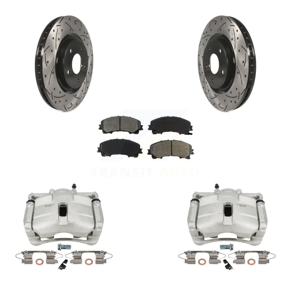Front Disc Brake Coated Caliper Drilled Slotted Rotors And Semi-Metallic Pads Kit For Nissan Rogue With 3rd Row Seating KCD-100108S