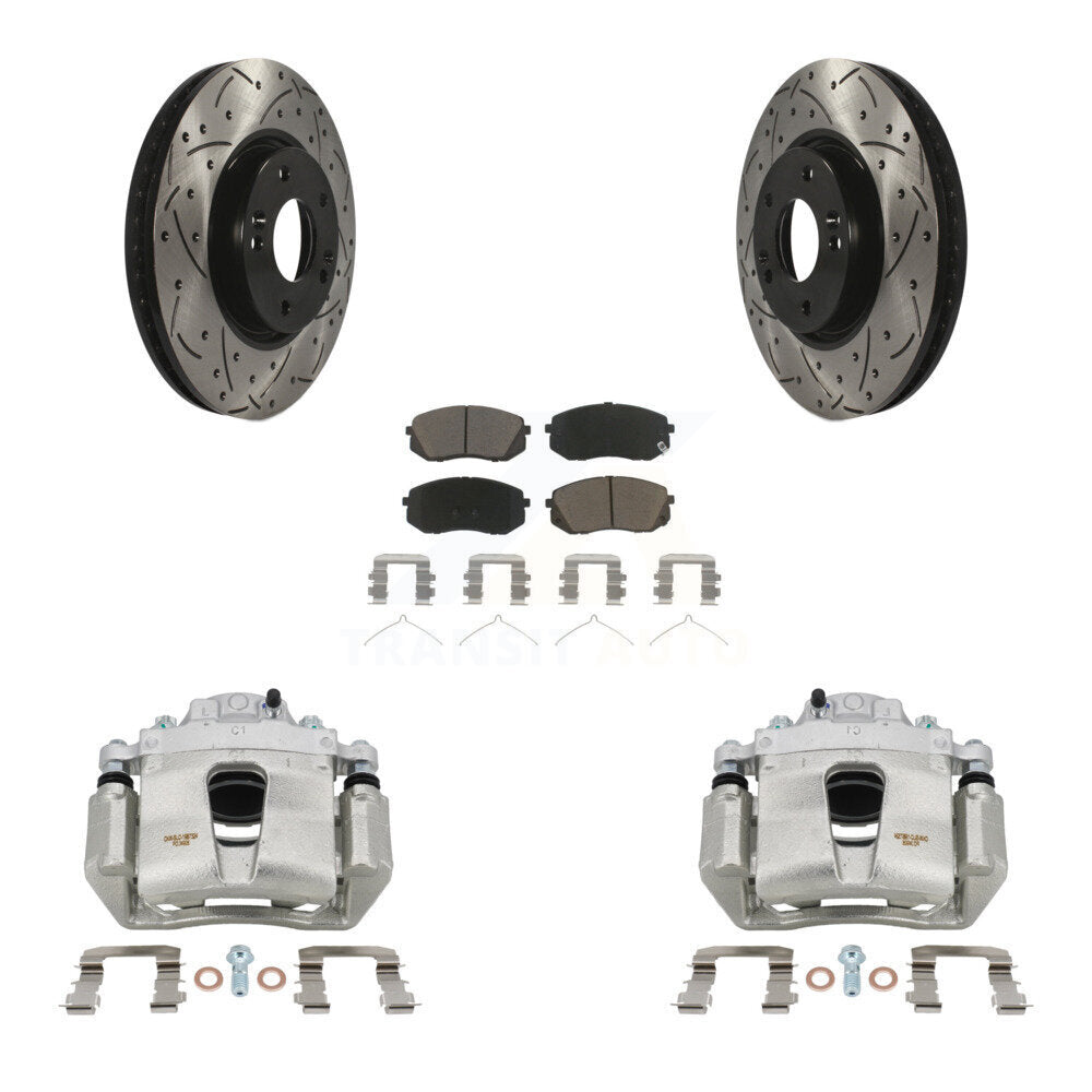 Front Disc Brake Coated Caliper Drilled Slotted Rotor Ceramic Pad Kit For Hyundai Sonata KCD-100109C