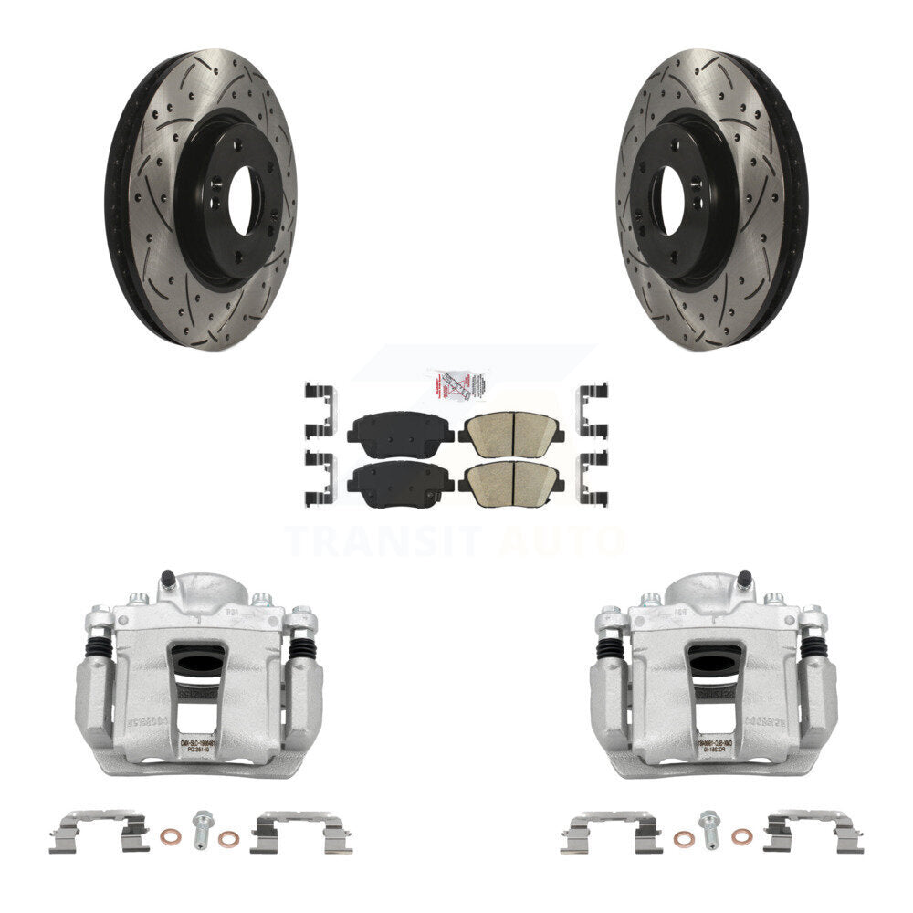Front Brake Coat Caliper Drill Slot Rotors Ceramic Pad Kit For Hyundai Sonata Kia Optima KCD-100109N