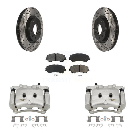 Front Disc Brake Coated Caliper Drill Slot Rotors Semi-Metallic Pad Kit For Nissan Rogue KCD-100109S