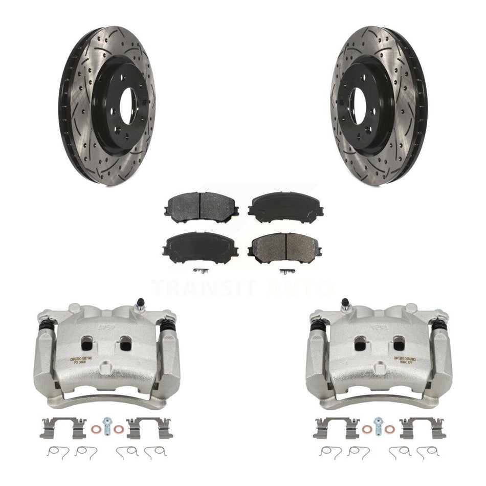 Front Disc Brake Coated Caliper Drill Slot Rotors Semi-Metallic Pad Kit For Nissan Rogue KCD-100109S