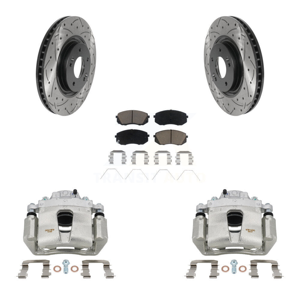 Front Brake Coat Caliper Drill Slot Rotors Ceramic Pad Kit For Hyundai Sonata Kia Optima KCD-100110C