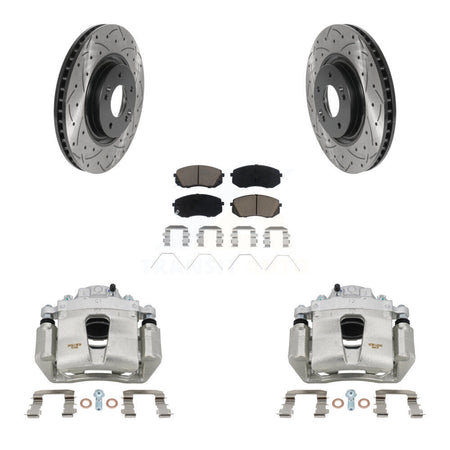 Front Brake Coat Caliper Drill Slot Rotors Ceramic Pad Kit For Hyundai Sonata Kia Optima KCD-100110C