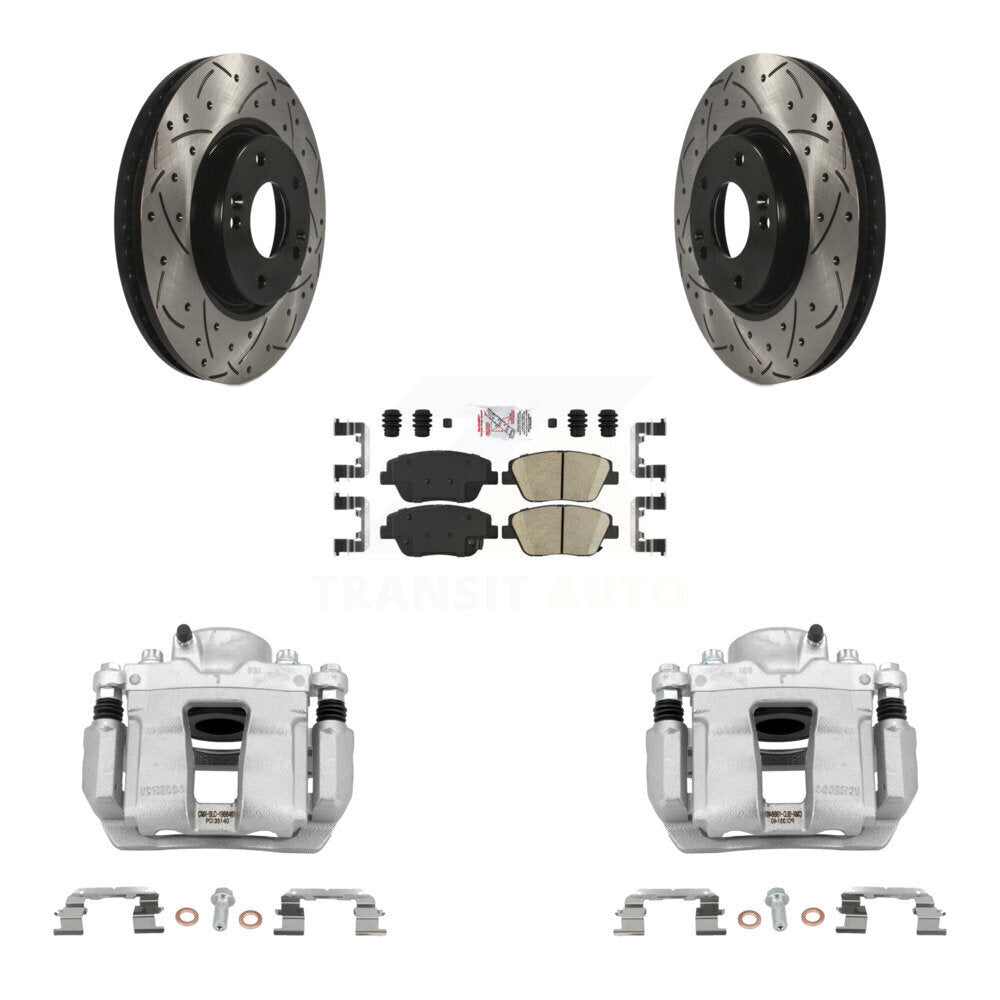Front Brake Coat Caliper Drill Slot Rotors Ceramic Pad Kit For Hyundai Sonata Kia Optima KCD-100110N