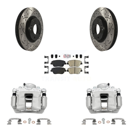 Front Brake Coat Caliper Drill Slot Rotors Ceramic Pad Kit For Hyundai Sonata Kia Optima KCD-100110N