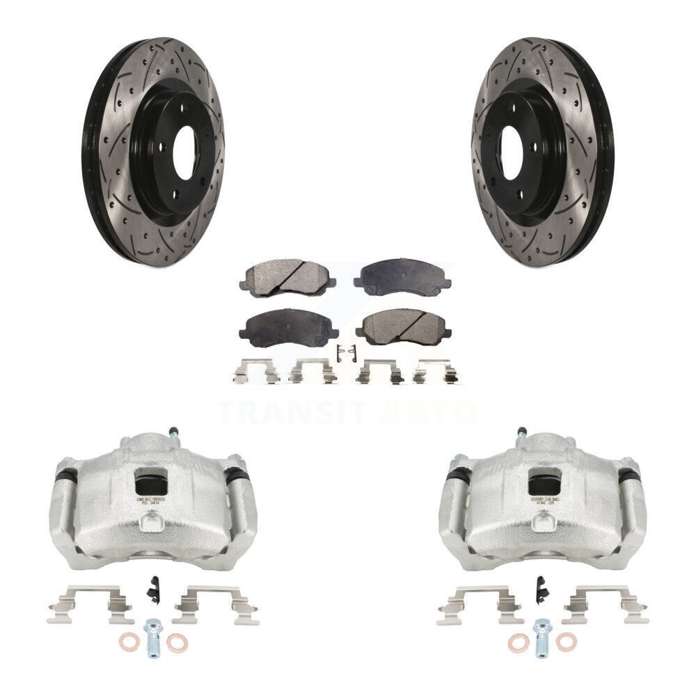 Front Brake Caliper Drill Slotted Rotor Semi-Metallic Pad Kit For Jeep Patriot Dodge 200 KCD-100110P