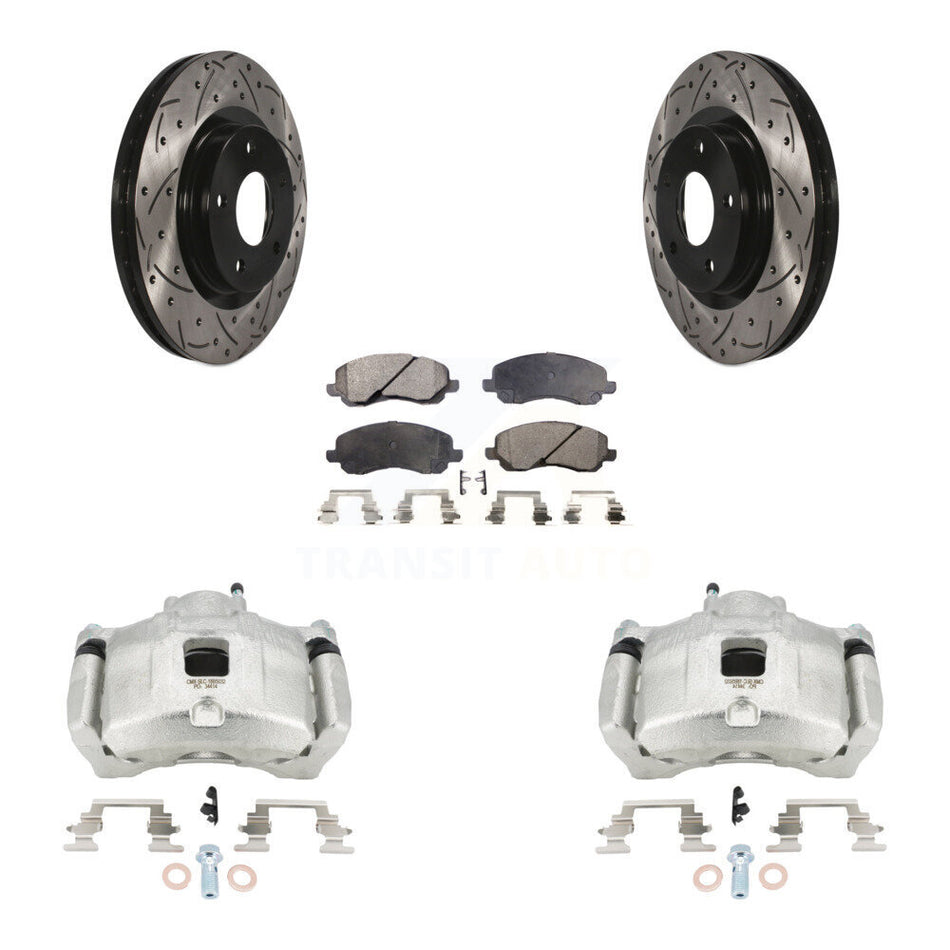 Front Brake Caliper Drill Slotted Rotor Semi-Metallic Pad Kit For Jeep Patriot Dodge 200 KCD-100110P