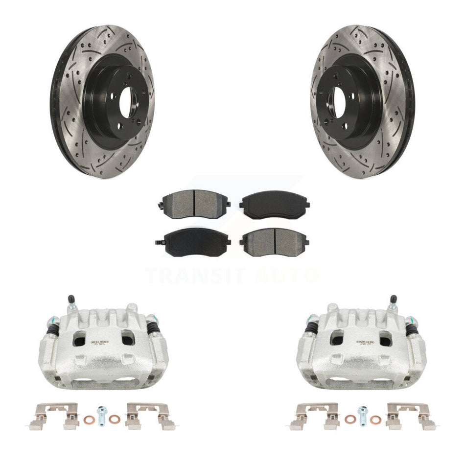 Front Brake Caliper Drill Slotted Rotor Semi-Metallic Pad Kit For Subaru Outback Impreza KCD-100110S