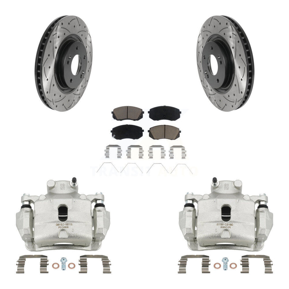 Front Brake Coat Caliper Drill Slot Rotors Ceramic Pad Kit For Hyundai Sonata Kia Optima KCD-100111C