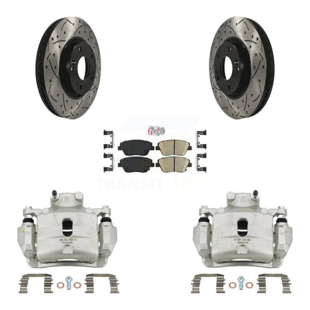 Front Brake Coated Caliper Drill Slot Rotor Ceramic Pad Kit For 2014 Hyundai Sonata 2.0L KCD-100111N