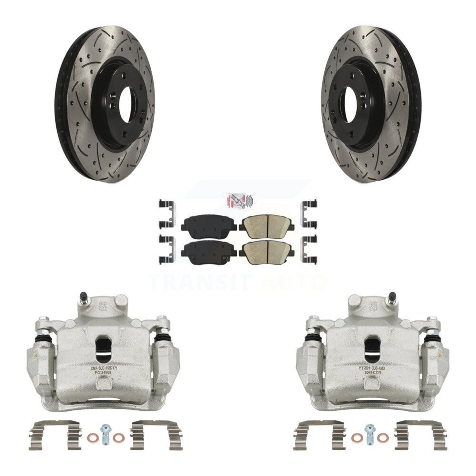 Front Brake Coated Caliper Drill Slot Rotor Ceramic Pad Kit For 2014 Hyundai Sonata 2.0L KCD-100111N