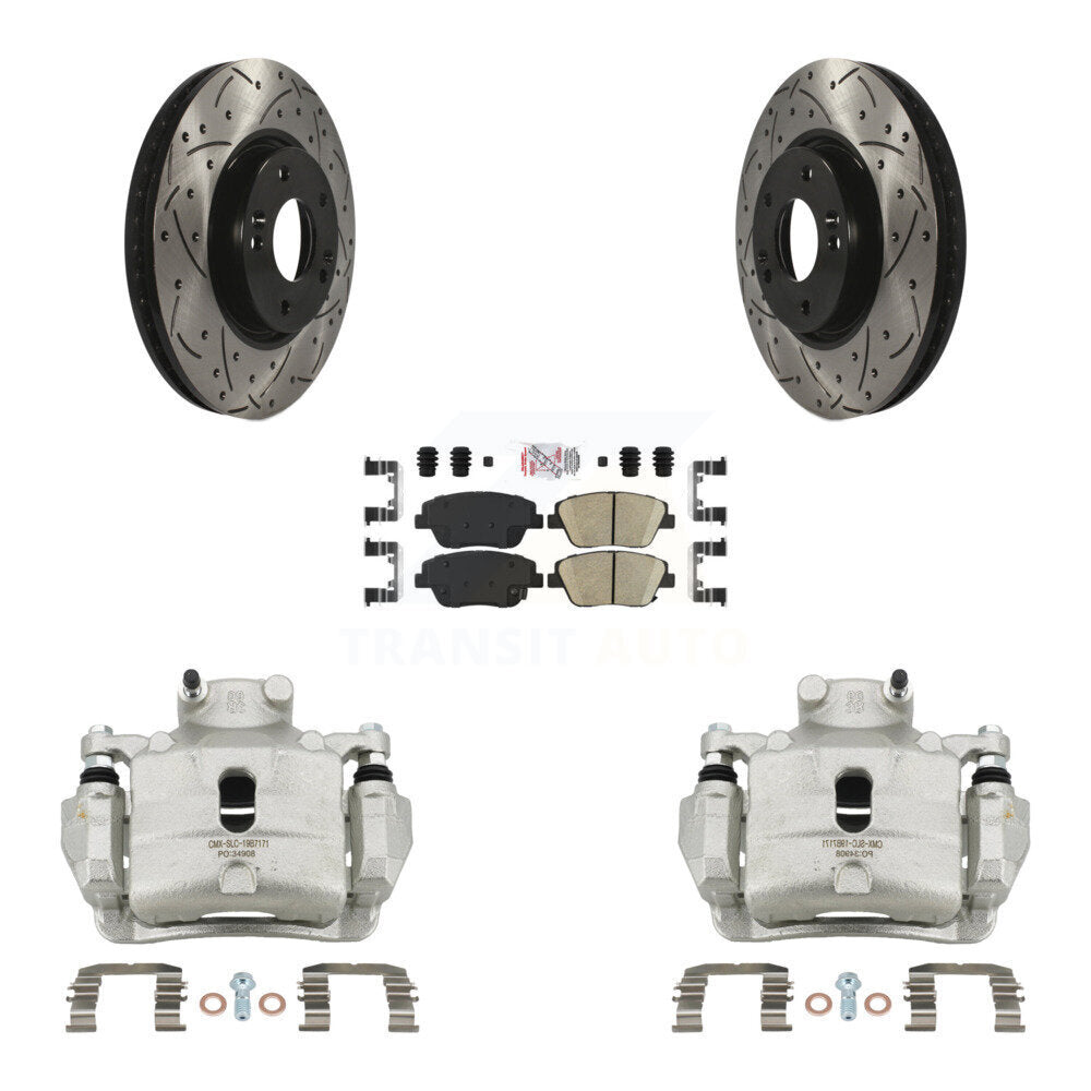 Front Brake Coated Caliper Drill Slot Rotor Ceramic Pad Kit For 2014 Hyundai Sonata 2.0L KCD-100112N