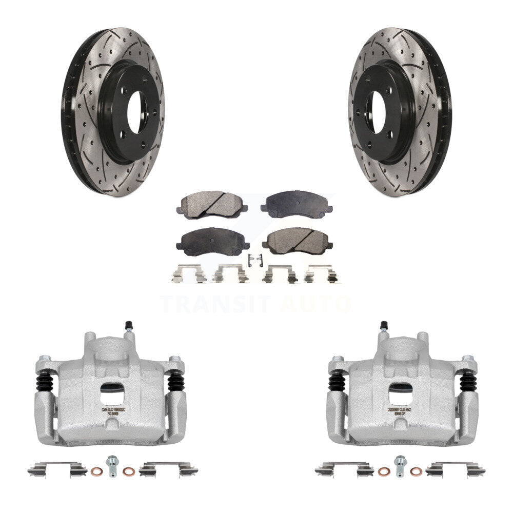 Front Disc Brake Coated Caliper Drilled Slot Rotor Ceramic Pad Kit For Mitsubishi Lancer KCD-100112T