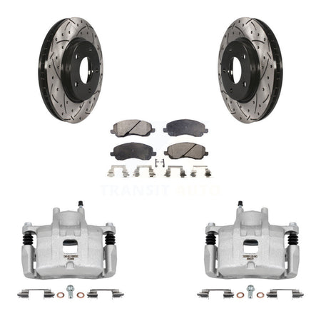 Front Disc Brake Coated Caliper Drilled Slot Rotor Ceramic Pad Kit For Mitsubishi Lancer KCD-100112T