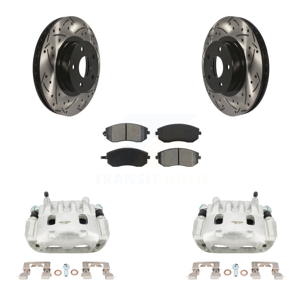 Front Disc Brake Coated Caliper Drill Slot Rotor Semi-Metallic Pad Kit For Subaru Legacy KCD-100113S