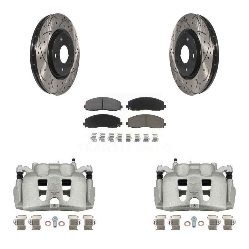 Front Disc Brake Coated Caliper Drilled Slotted Rotors And Ceramic Pads Kit For 2014-2020 Dodge Journey KCD-100114C