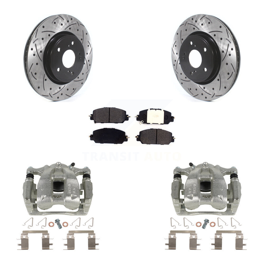 Front Disc Brake Coated Caliper Drilled Slotted Rotors And Semi-Metallic Pads Kit For Honda CR-V KCD-100114P by Transit Auto