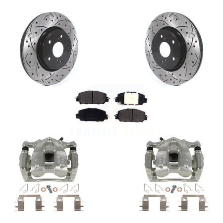 Front Disc Brake Coated Caliper Drilled Slotted Rotors And Semi-Metallic Pads Kit For Honda CR-V KCD-100114P by Transit Auto