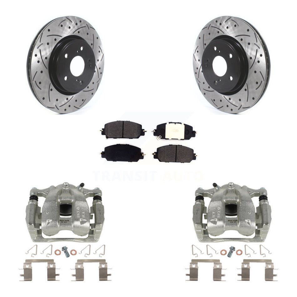 Front Disc Brake Coated Caliper Drilled Slotted Rotors And Semi-Metallic Pads Kit For Honda CR-V KCD-100114P by Transit Auto