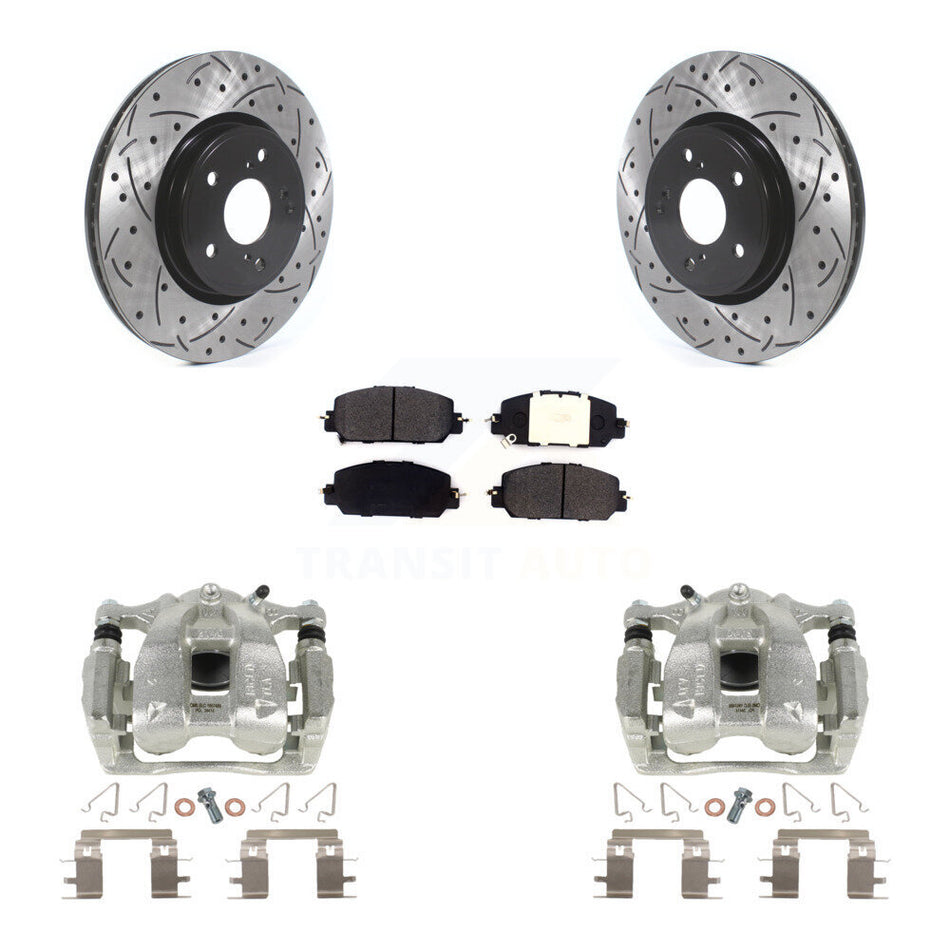 Front Disc Brake Coated Caliper Drilled Slotted Rotors And Semi-Metallic Pads Kit For Honda CR-V KCD-100114P