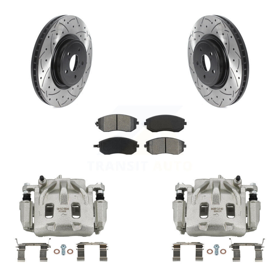 Front Disc Brake Coated Caliper Drill Slot Rotor Semi-Metallic Pad Kit For Subaru Legacy KCD-100114S